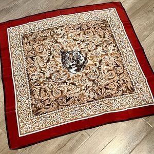 Vintage Krizia‎ silk scarf tiger Red 34.5” x 34.5”